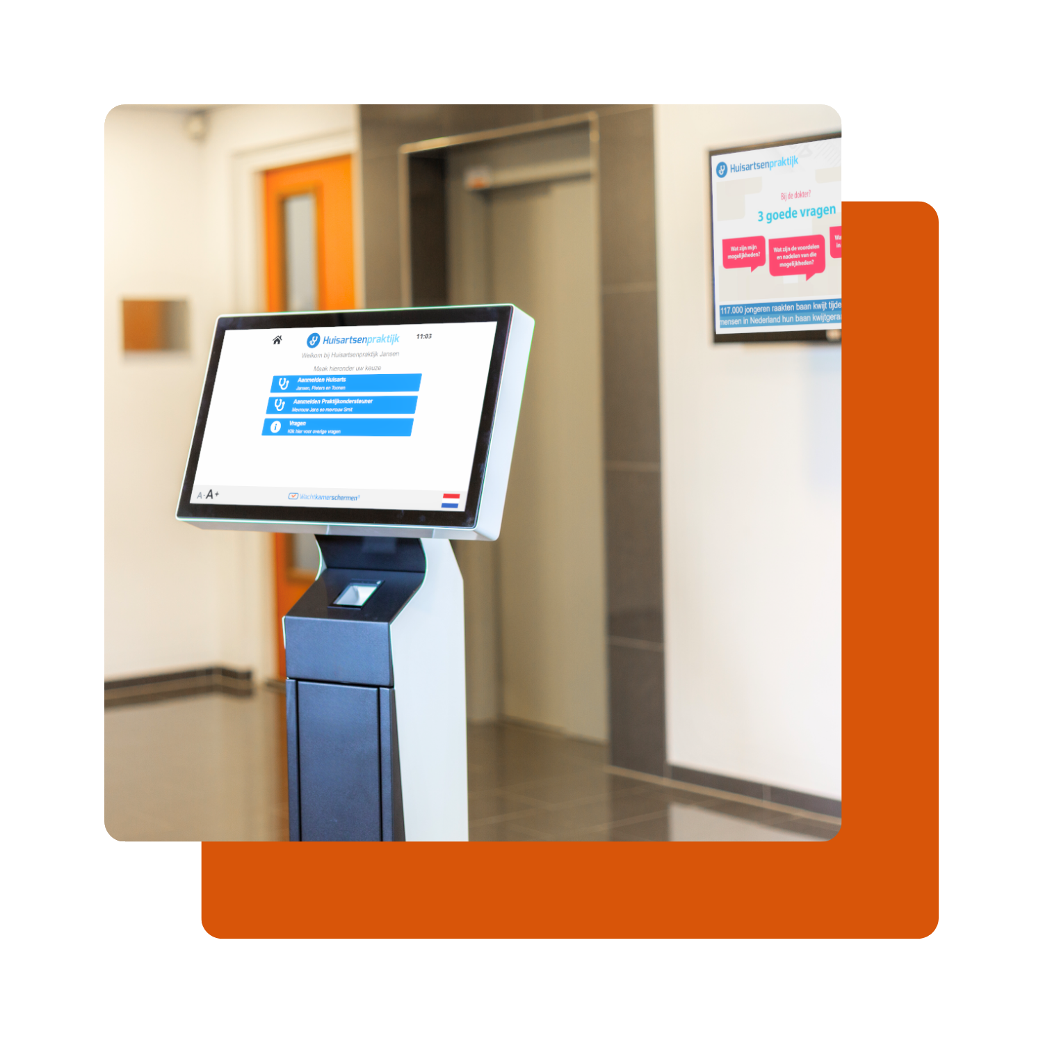 Aanmeldsysteem met aanmeldzuil van Wachtkamerschermen®